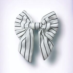 Black and White Striped Bow Cotton Hairclip